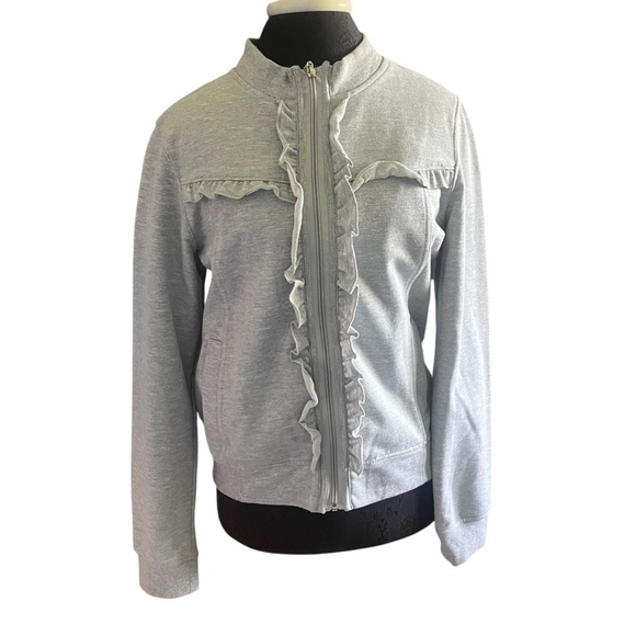 Sanctuary Surplus Gray Ruffled Sweatshirt Zip Up Jacket Large - Picture 1 of 6